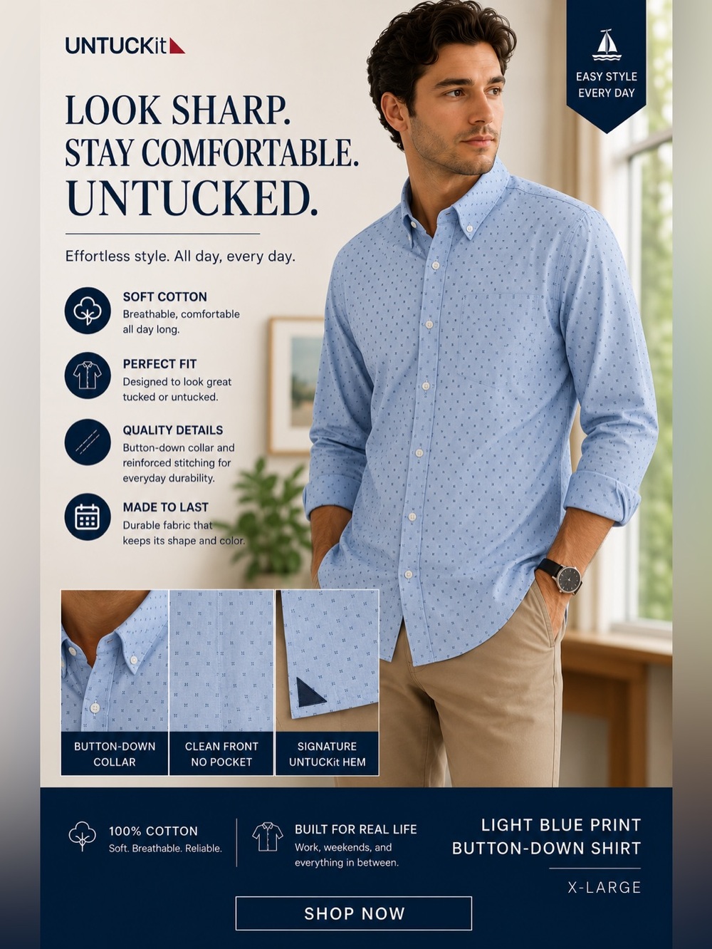 UNTUCKit Light Blue Printed Button-Down Shirt